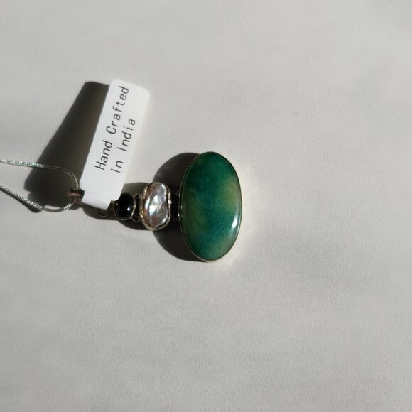 Aventurine Onyx Keshi Pearl All Natural NEW Artisan Crafted Pendant Silver Chain - Picture 4 of 8